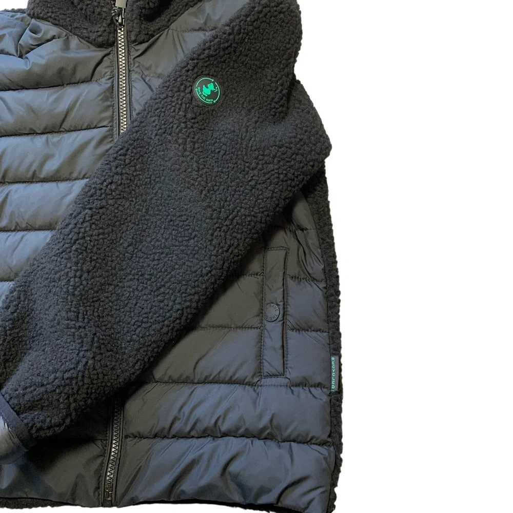 Save The Duck Derik Kids Unisex Recycled Teddy Jacket Black Hooded Size 12 NWT